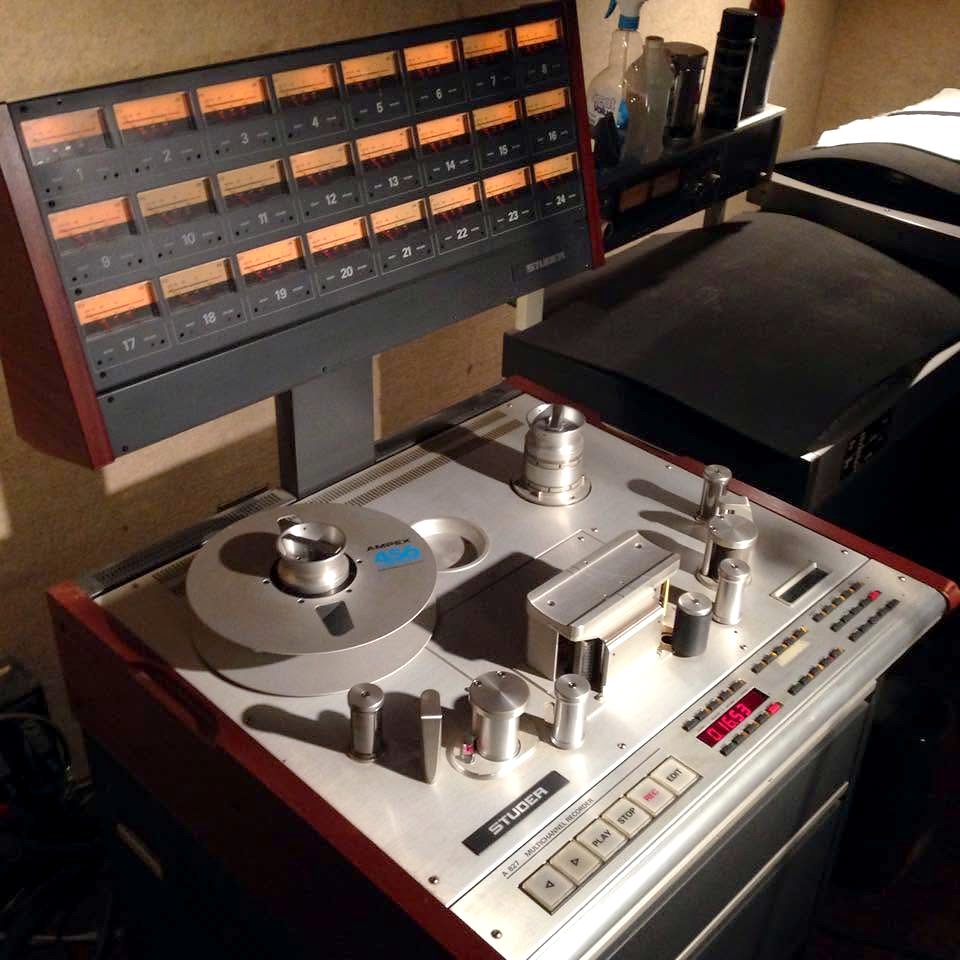 Studer A827 24-track analog tape machine with VU meter bridge at City Lights Recording Studio
